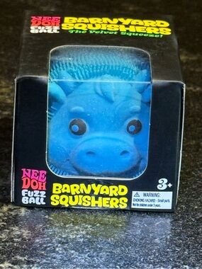NeeDoh Barnyard Squishers Blue Cow Fuzz Ball Squishy AUTHENTIC and RARE